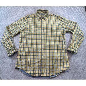 Ralph Lauren Men's Large Long Sleeve Chambray Button Up Lined Yellow plaid Pony